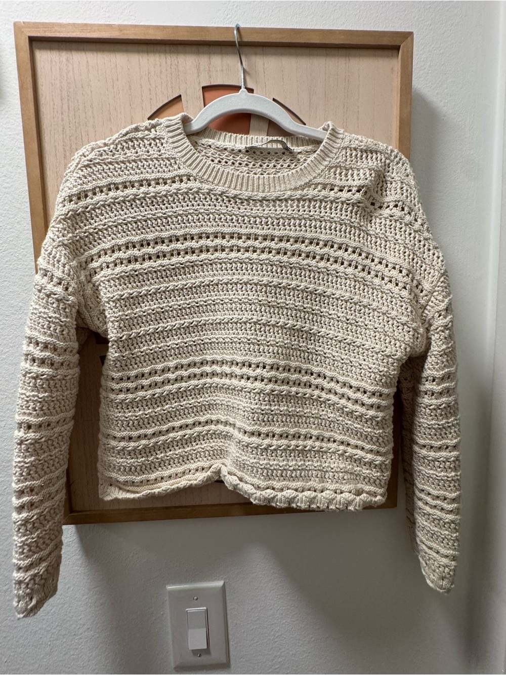 Abercrombie & Fitch Cream Crochet Crew Neck Sweater